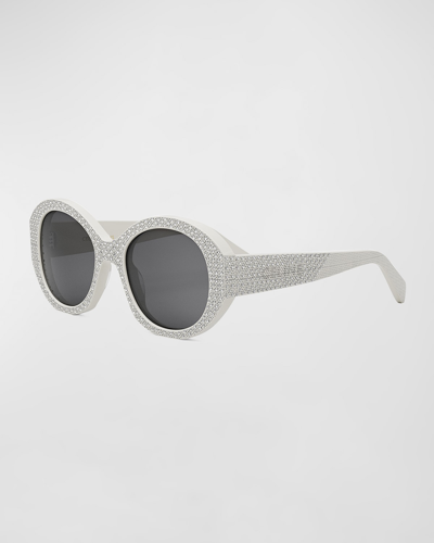 Shop Celine Embellished Acetate Round Sunglasses In Ivry/smk