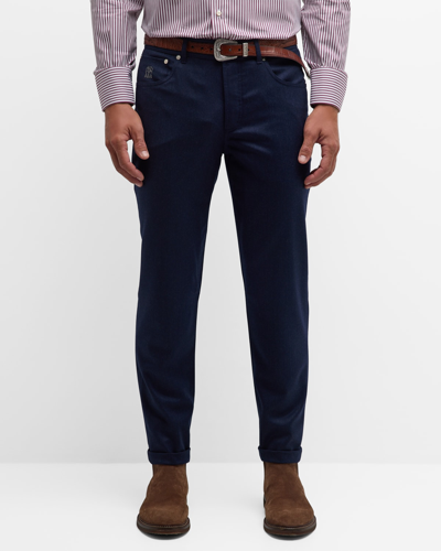 Shop Brunello Cucinelli Men's Italian Fit Wool 5-pocket Trousers In Blue Marine