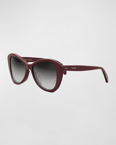 Shop Celine Thin Logo Acetate Butterfly Sunglasses In Srgld/smkg