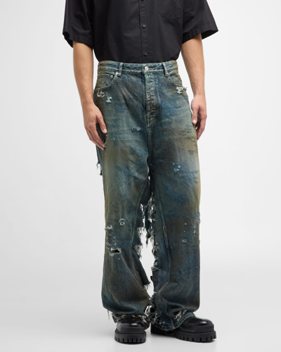 Shop Balenciaga Men's Super Destroyed Baggy Pants In 4012 Pale Blue