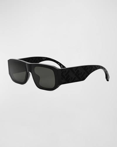 Shop Fendi Men's  Shadow Rectangle Sunglasses In Matte Black
