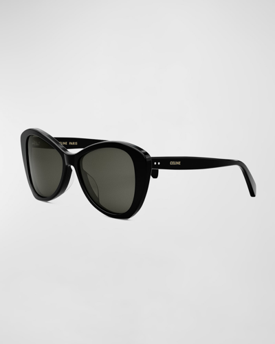 Shop Celine Thin Logo Acetate Butterfly Sunglasses In Sblk/smk