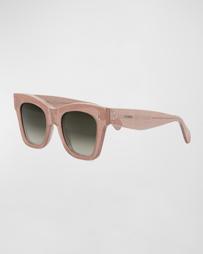 Shop Celine Glittery Bold Acetate Cat-eye Sunglasses In Pnko/brng