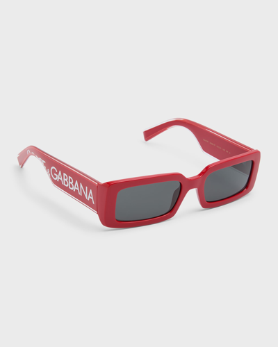 Shop Dolce & Gabbana Graphic Logo Plastic Rectangle Sunglasses In Red