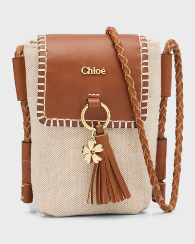 Shop Chloé Girl's Leather Jute Cellphone Bag In P03-stone Chocola