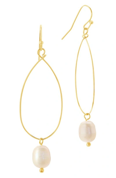 Sterling Forever Genuine Pearl Teardrop Earrings In Gold
