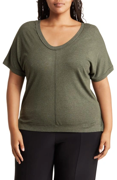 Shop Heather By Bordeaux Ribbed Scoop Neck T-shirt In Heather Dark Olive