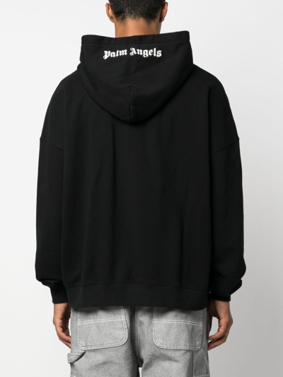 Shop Palm Angels Embroidered Logo Cotton Hoodie In Black