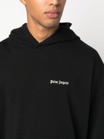 Shop Palm Angels Embroidered Logo Cotton Hoodie In Black