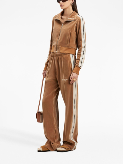 Shop Palm Angels Velvet Track Trousers In Beige