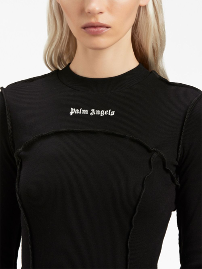 Shop Palm Angels Logo Rib Cotton Dress In Black