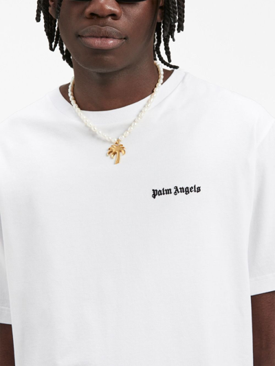 Shop Palm Angels Embroidered Logo Cotton T-shirt In White