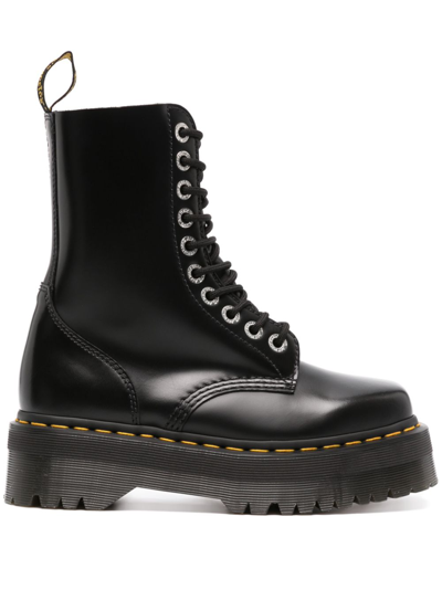 Dr. Martens' Platform Boots With Treaded Sole And Distinctive Accents In Black