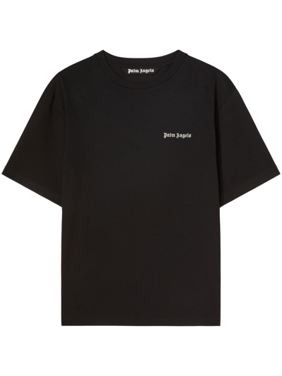 Shop Palm Angels Embroidered Logo Cotton T-shirt In Black