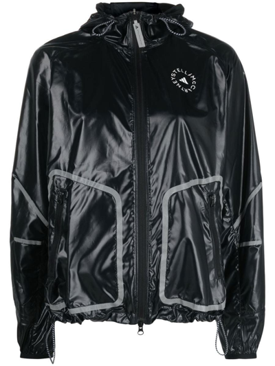 Shop Adidas By Stella Mccartney Zip-up Hooded Jacket In Black