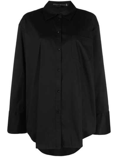 Shop Alice And Olivia Alice + Olivia Oversized Cotton Blend Shirt In Black