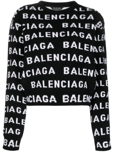Shop Balenciaga Allover Logo Wool Jumper In Black