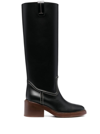 Shop Chloé Mallo Leather High Boots In Black