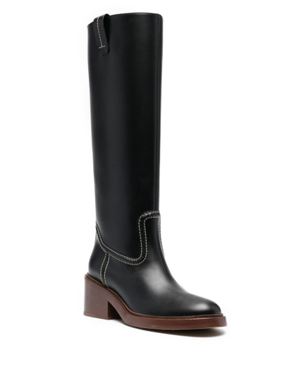 Shop Chloé Mallo Leather High Boots In Black