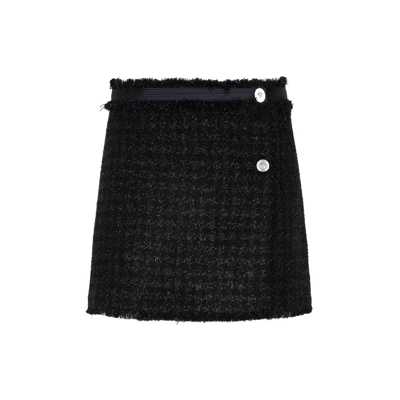 Shop Versace Vichy Tweed Mini Skirt In Black