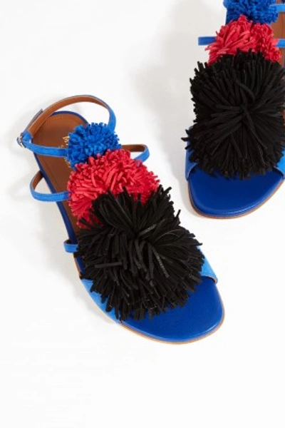 Malone Souliers Sherry Fringed-pompom Suede Flat Sandals In Blue