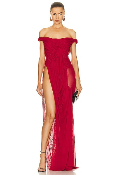 Shop Di Petsa For Fwrd Off The Shoulder Gown In Red