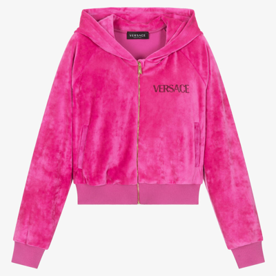 Shop Versace Teen Girls Fuchsia Pink Velour Zip-up Top