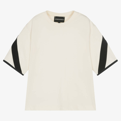 Shop Emporio Armani Boys Ivory & Black Cotton T-shirt
