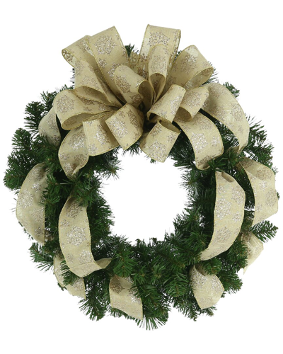 Creative Displays 26in Evergreen Holiday Wreath With Tan Glitter Snowflake Bow In Tan