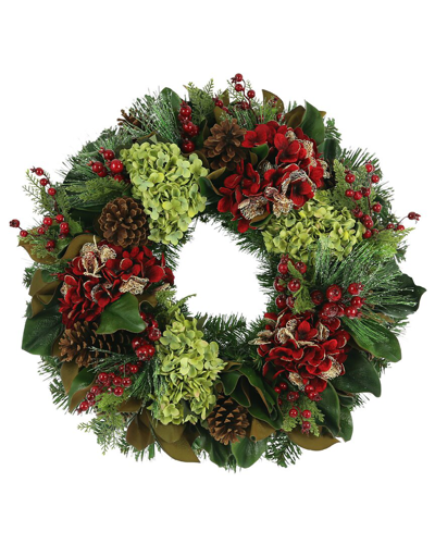 Creative Displays 28in Holiday Wreath With Red Hydrangeas And Pinecones In Red