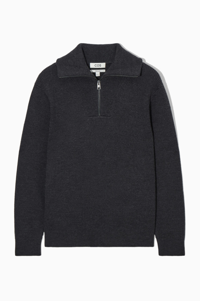Shop Cos Wool And Cotton-blend Half-zip Jumper In Grey