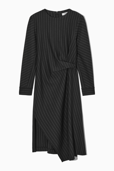 Shop Cos Power-shoulder Midi Dress In Black