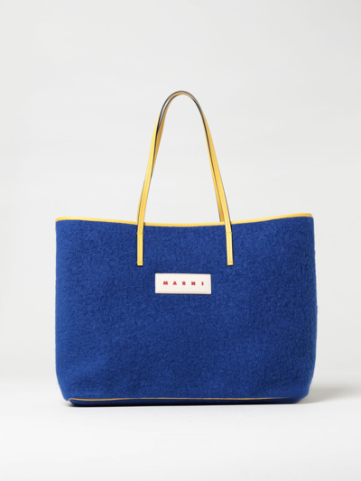 Shop Marni Reversible  Bag In Printed Wool And Cotton In Royal Blue