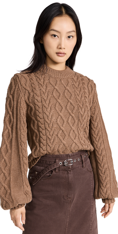 Shop Proenza Schouler White Label Chunky Cable Bell Sleeve Sweater Dark Camel