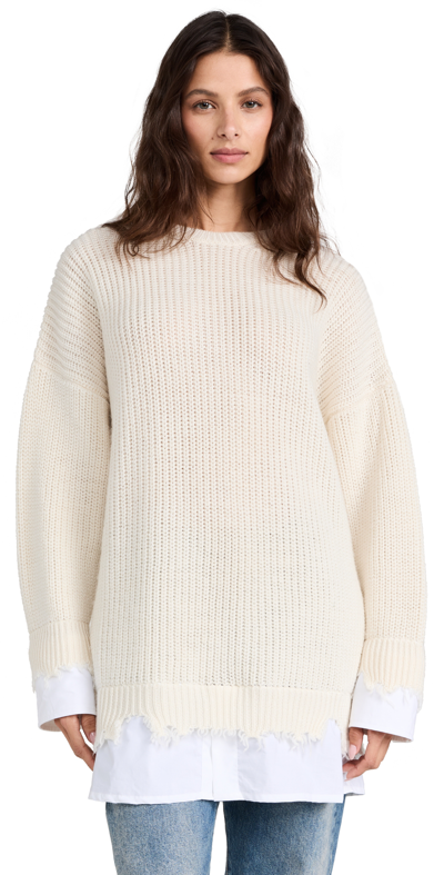 Shop Mm6 Maison Margiela Crewneck Sweater Off White