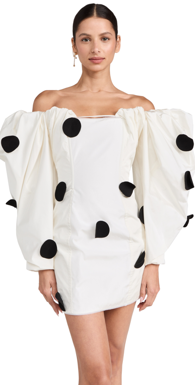 Shop Jacquemus La Robe Taffetas Mini Dress Off-white & Black Dots