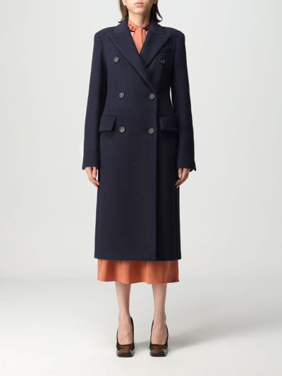 Shop Sportmax Coat In Wool And Cashmere Blend In Navy