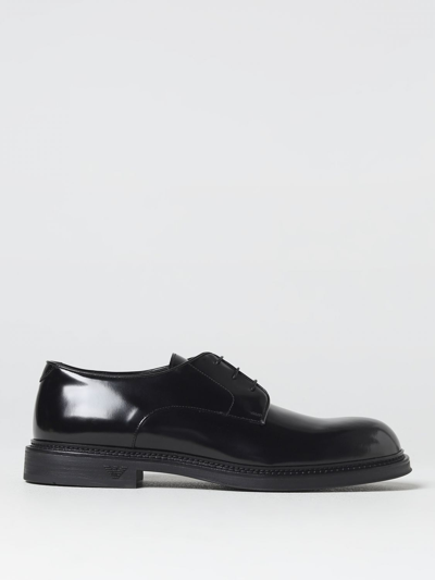 Emporio Armani Lace Up Shoes In Black Leather In Black