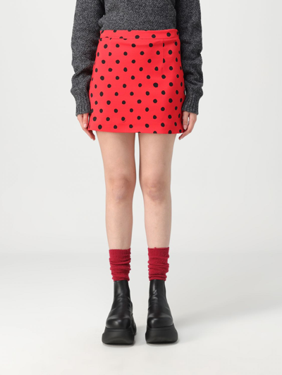 Shop Marni Stretch Viscose Blend Skirt With Polka Dot Pattern In Red