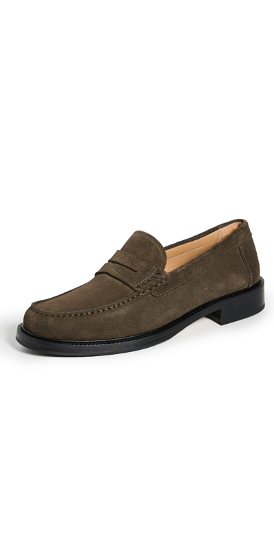 Shop Vinny's Yardee Penny Loafers Olive Suede 39