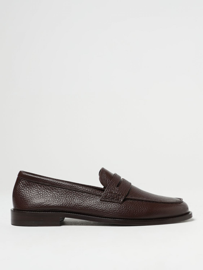 Shop Manolo Blahnik Perry Moccasins In Grained Leather In Dark