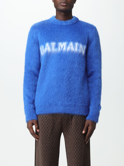 Shop Balmain Sweater In Mohair Wool In Royal Blue