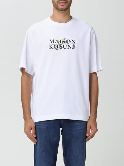 Shop Maison Kitsuné T-shirt With Logo Print And Embroidery In White
