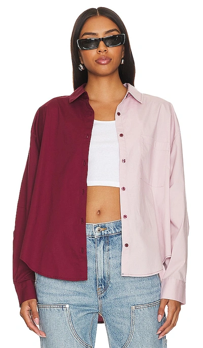 Shop Pistola Sloane Oversized Button Down Shirt In Bordeaux Pink Split