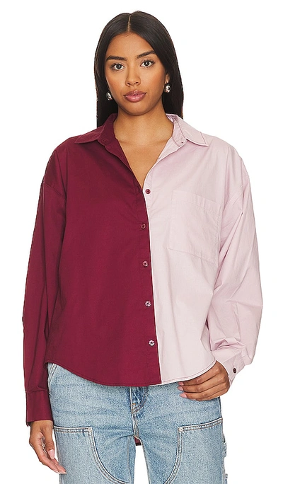 Shop Pistola Sloane Oversized Button Down Shirt In Bordeaux Pink Split
