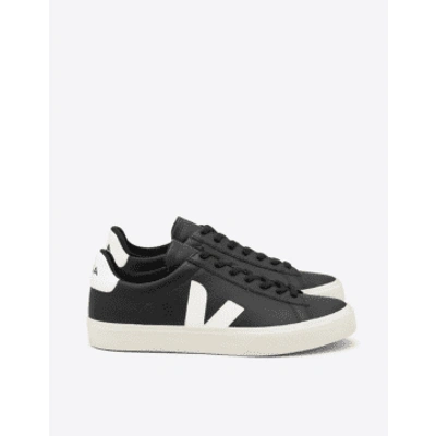 Shop Veja Campo Chromefree Leather Trainers Black/white
