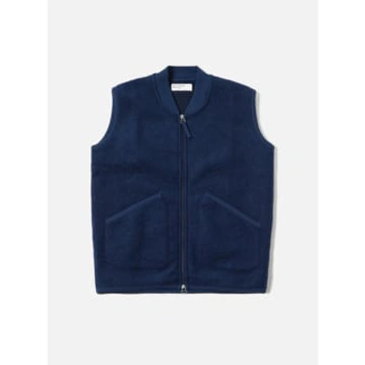 UNIVERSAL WORKS 29711 WOOL FLEECE ZIP WAISTCOAT IN INDIGO 