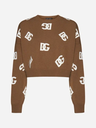 Shop Dolce & Gabbana Dg Logo Wool Sweater In Camel,white