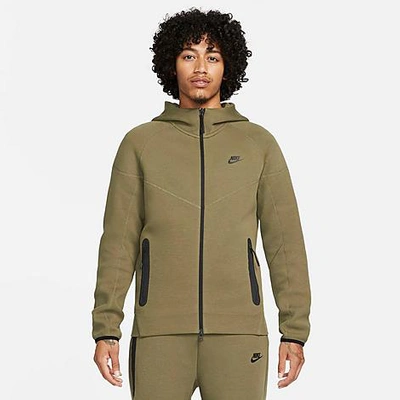 Shop Nike Men's Tech Fleece Windrunner Full-zip Hoodie In Medium Olive/black