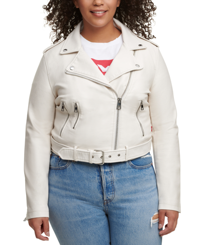 Shop Levi's Plus Size Faux Leather Belted Motorcycle Jacket In Oyster